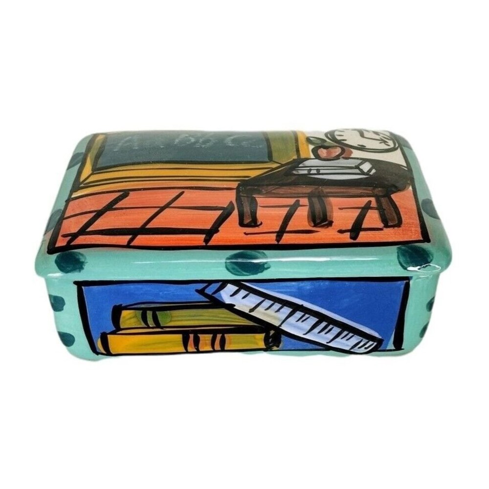 Vintage Ceramic Hand Painted Teacher Appreciation Gift Classroom Trinket Box